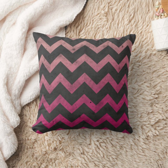 Magenta pink red ombre dark grey chevron pattern cushion (Blanket)
