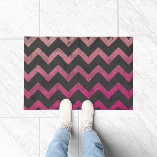 Magenta pink red ombre dark grey chevron pattern doormat