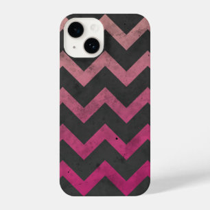 Magenta pink red ombre dark grey chevron pattern iPhone 14 case