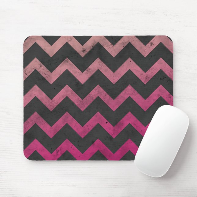 Magenta pink red ombre dark grey chevron pattern mouse pad (With Mouse)