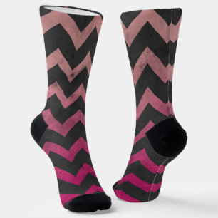 Magenta pink red ombre dark grey chevron pattern socks