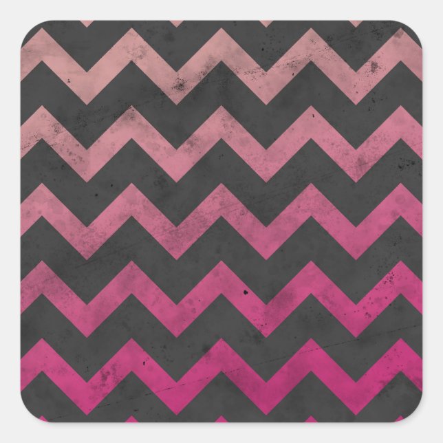 Magenta pink red ombre dark grey chevron pattern square sticker (Front)
