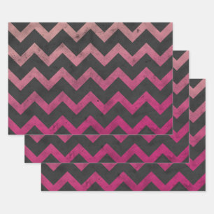 Magenta pink red ombre dark grey chevron pattern wrapping paper sheet