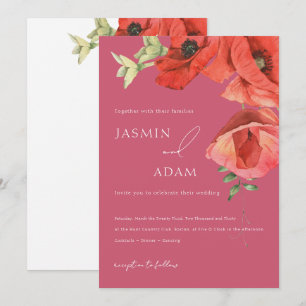 Magenta Pink Red Poppy Floral Wedding Invitation