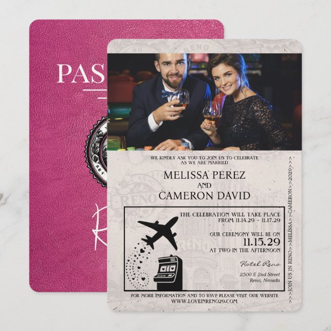 Magenta Pink Reno Passport Wedding Invitation (Front/Back)
