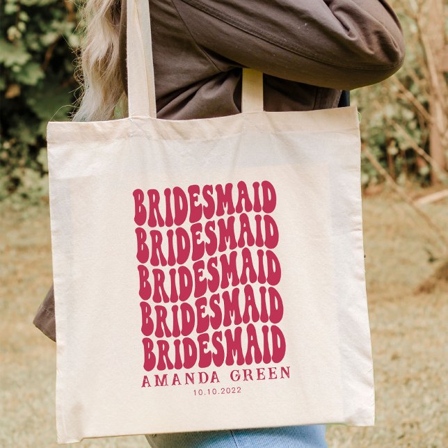 Magenta Pink Retro Boho Personalised Bachelorette Tote Bag (Creator Uploaded)
