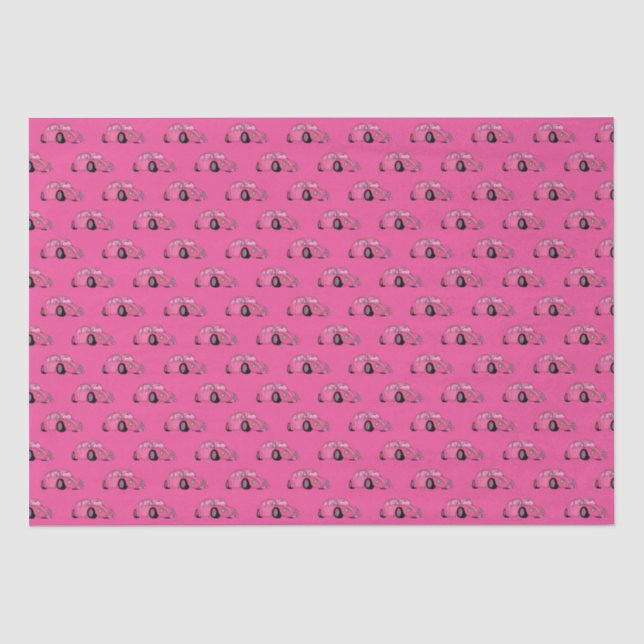 Magenta Pink Retro Classic Car Pattern Tissue Paper (Front)