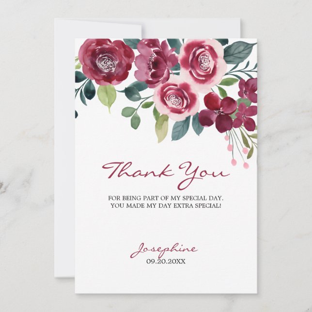 Magenta Pink Rose Floral Botanical Thank You Card (Front)