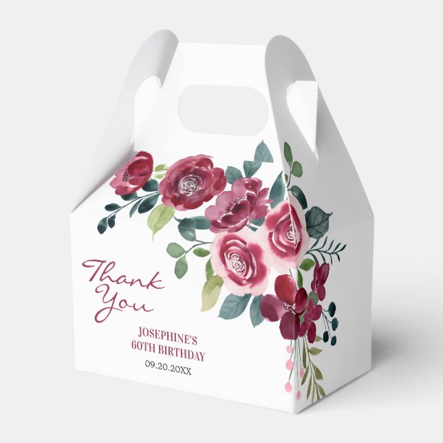 Magenta Pink Rose Floral Greenery Birthday Favour Box (Front Side)