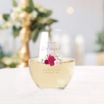 Magenta Pink Roses Bridesmaid Maid of Honour Gift Stemless Wine Glass<br><div class="desc">This set is the perfect choice for thanking the bridesmaids and maid of honour at your wedding. The beautiful boho chic design features a cluster of hand painted watercolor roses in shades of hot pink, magenta, and blush, along with eucalyptus sprigs and garden greenery. Her name & title appears in...</div>