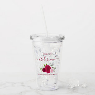 Magenta Pink Roses Elegant Bridesmaid Wedding Acrylic Tumbler