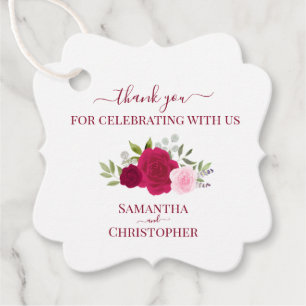 Magenta & Pink Roses Elegant Wedding Thank You Favour Tags