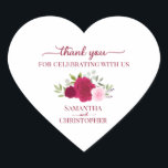 Magenta Pink Roses Elegant Wedding Thank You Heart Sticker<br><div class="desc">These beautiful heart shaped thank you stickers are perfect as wedding favour tags or envelope seals. They feature a beautiful rustic boho chic design with your names and the wedding date with a lovely cluster of hand painted watercolor roses and foliage in shades of hot pink,  magenta,  and blush.</div>