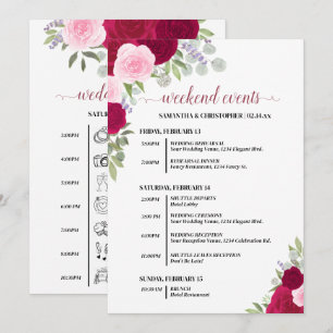 Magenta & Pink Roses Wedding Events & Timeline Program