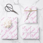 Magenta pink script calligraphy names wedding wrapping paper sheet<br><div class="desc">Magenta pink script calligraphy names wedding Wrapping Paper Sheets. Personalise it with your names. Please note that if your names take more or less space customise it to increase or decrease the text size accordingly.</div>