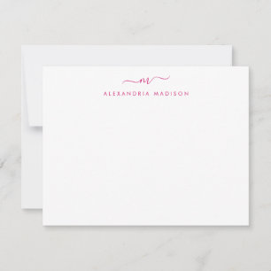 Magenta Pink Script Monogram Chic Swash Stationery Card