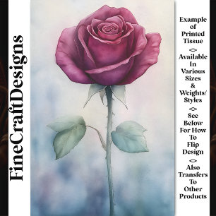 Magenta Pink Single Rose, Watercolor BR3 Decoupage Tissue Paper