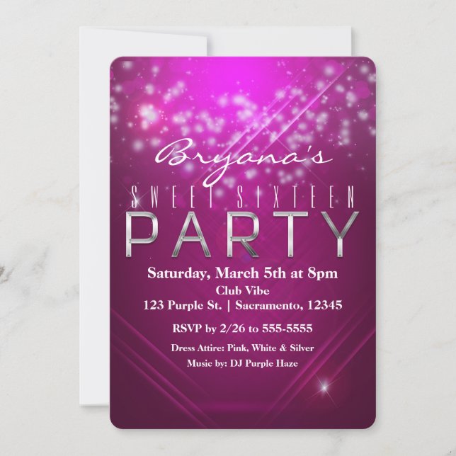 Magenta Pink Sparkle Club PARTY Invitation (Front)