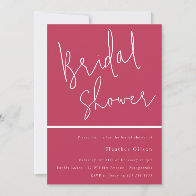 Magenta Pink Trendy Modern Bridal Shower  Invitation (Front)