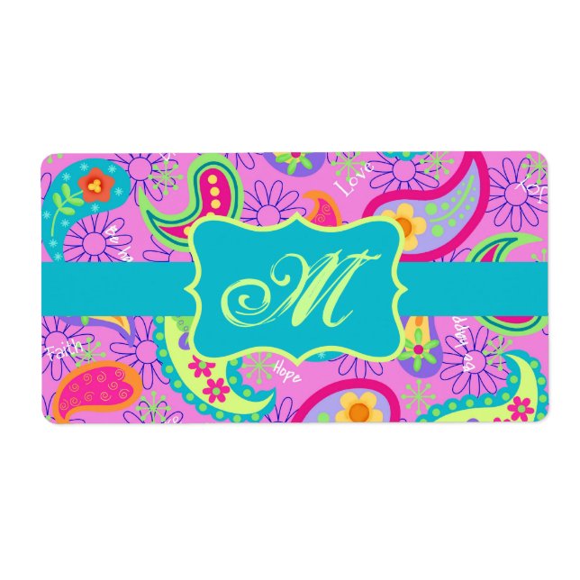 Magenta Pink Turquoise Modern Paisley Monogram (Front)