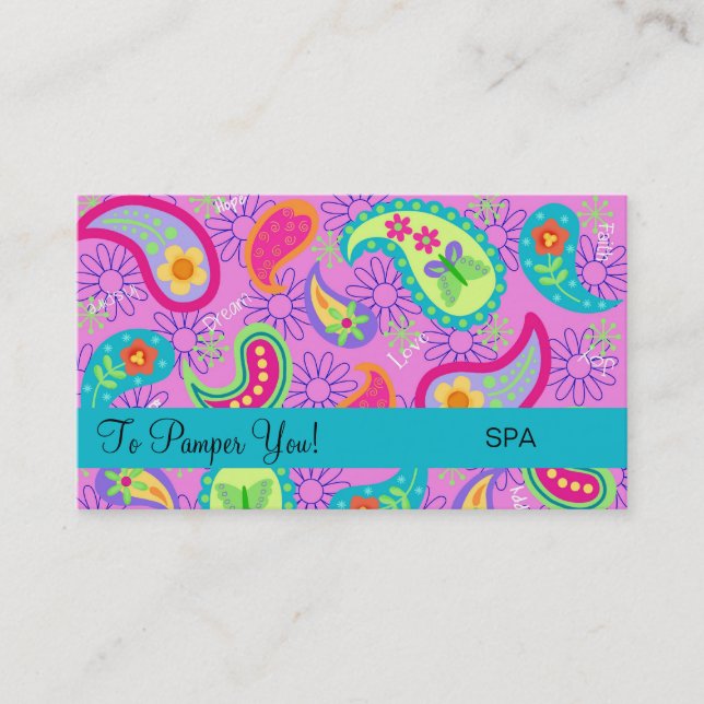 Magenta Pink Turquoise Modern Paisley Pattern Business Card (Front)