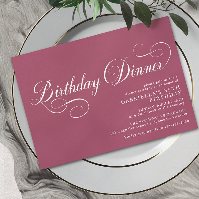Magenta Pink | Vintage Script Chic Birthday Dinner Invitation (Creator Uploaded)