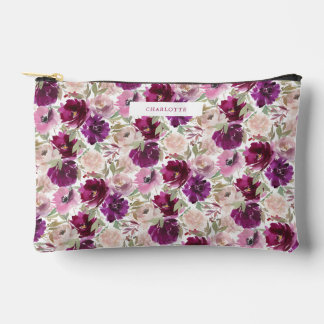 Magenta Pink Watercolor Flowers Accessory Pouch