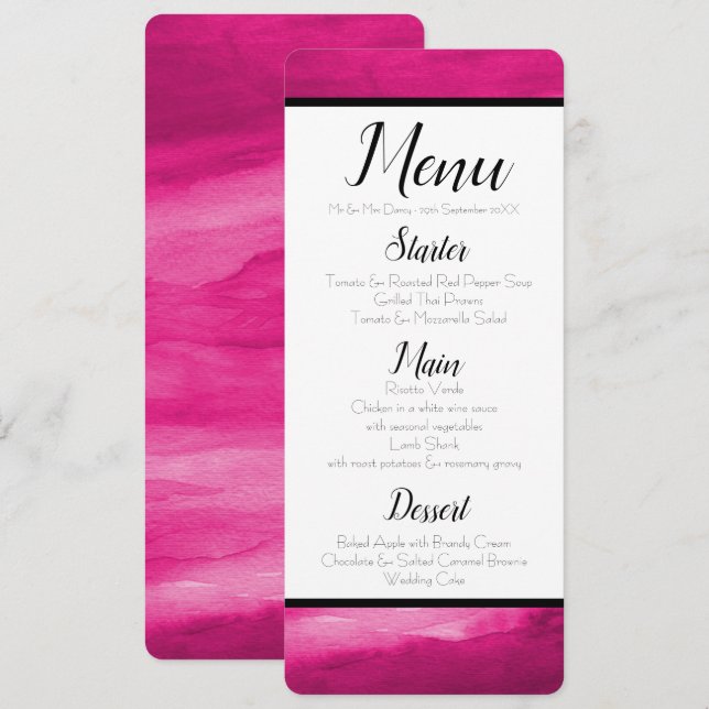 Magenta Pink Watercolor Menu Invitation (Front/Back)