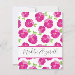 Magenta Pink Watercolor Pansies   Card