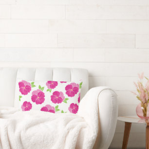 Magenta Pink Watercolor Pansies Lumbar Cushion
