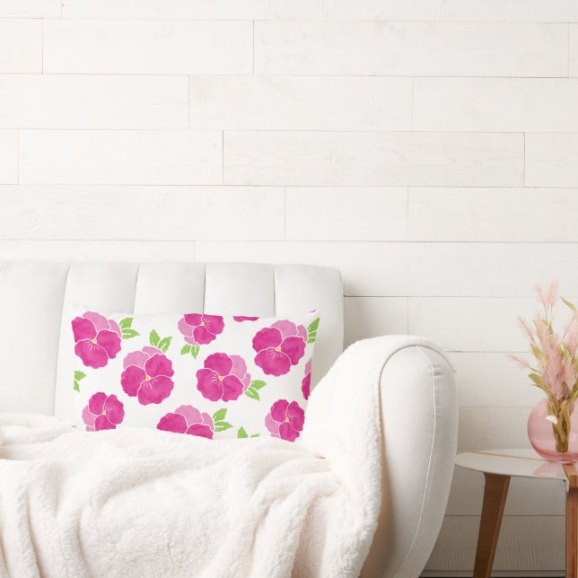 Magenta Pink Watercolor Pansies Lumbar Cushion (Couch)