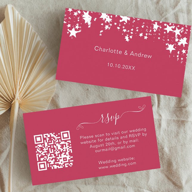 Magenta pink wedding response website QR code RSVP Enclosure Card (Creator Uploaded)