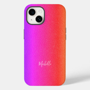 Magenta pink white script name personalised iPhone 14 case
