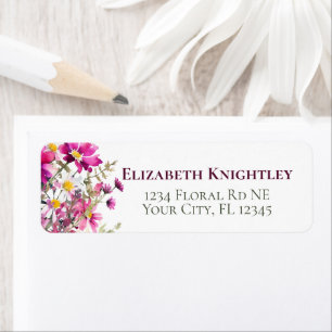 Magenta Pink Wildflowers Colourful Garden Flowers Return Address Label