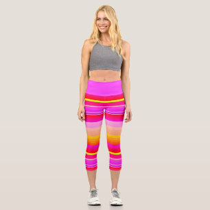 Magenta pink yellow vibrant striped capri leggings