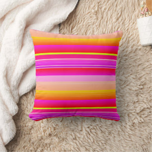 Magenta pink yellow vibrant striped cushion