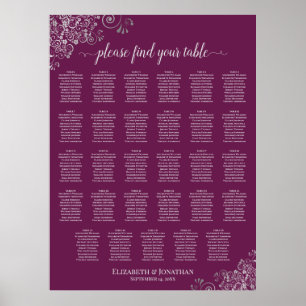 Magenta Plum 29 Table Silver Wedding Seating Chart