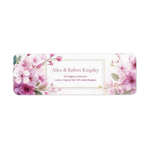 Magenta Plum Flower Watercolor Gold Double Frame Return Address Label