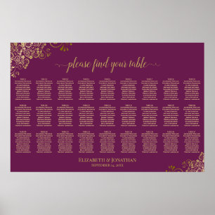 Magenta Plum & Gold 27 Table Wedding Seating Chart