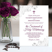 Magenta Plum on White Modern Catholic Wedding
