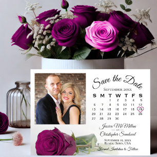 Magenta Plum Rose Elegant Wedding Calendar & Photo Save The Date