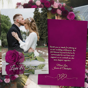 Magenta Plum Rose Elegant Wedding Photo Overlay Thank You Card
