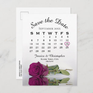 Magenta Plum Rose Wedding Calendar Save the Date Announcement Postcard