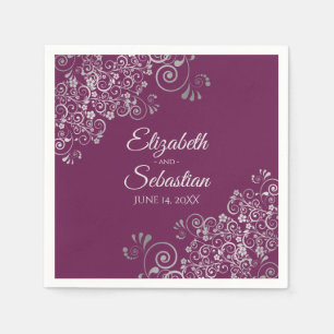 Magenta Plum & Silver Elegant Wedding Napkin