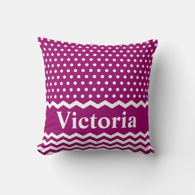 Magenta Polka Dots and Chevrons Cushion (Front)