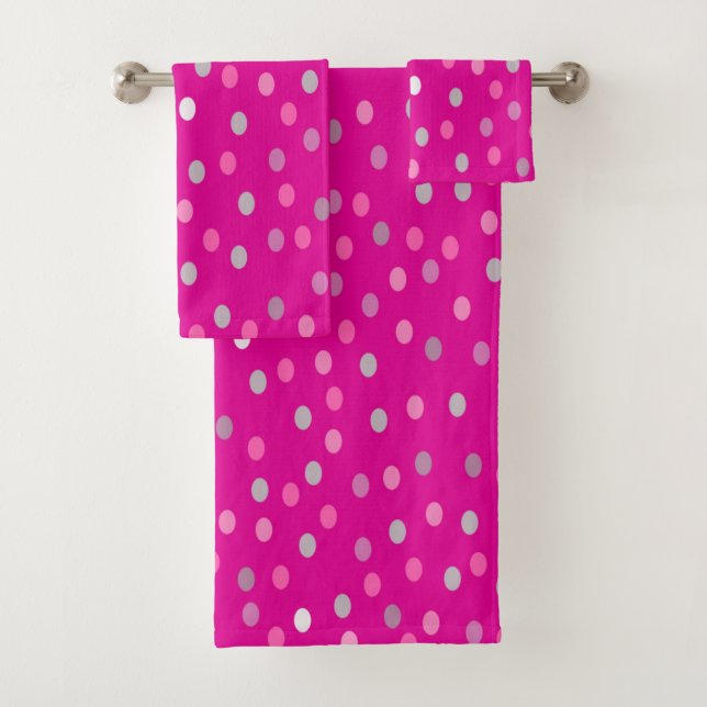Magenta Polka Dots  Bath Towel Set (Insitu)