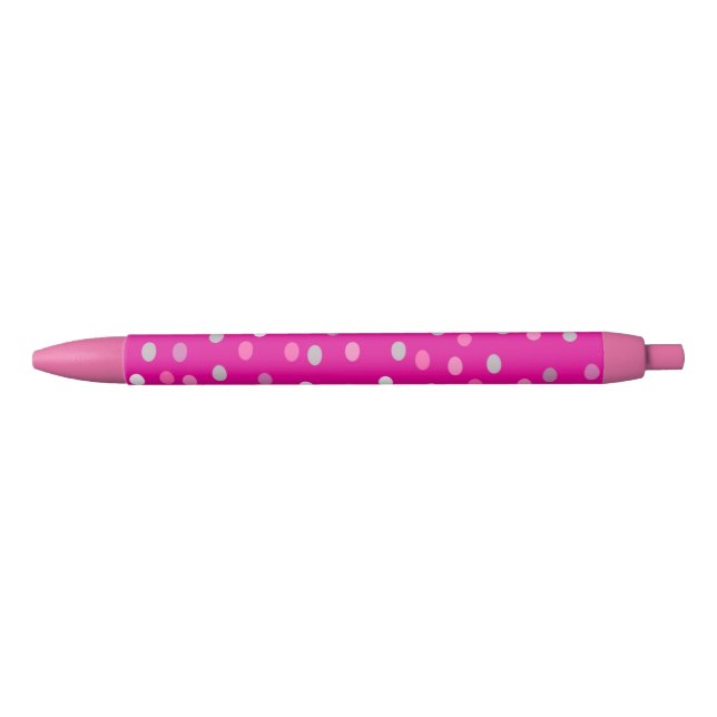 Magenta Polka Dots  Black Ink Pen (Front)