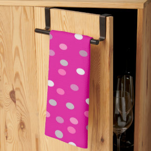Magenta Polka Dots  Tea Towel