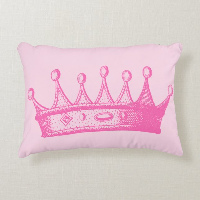 Magenta Princess Crown on Pink Background Decorative Cushion (Front)