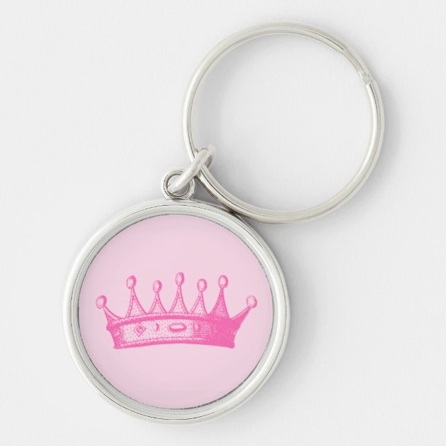 Magenta Princess Crown on Pink Background Key Ring (Front)